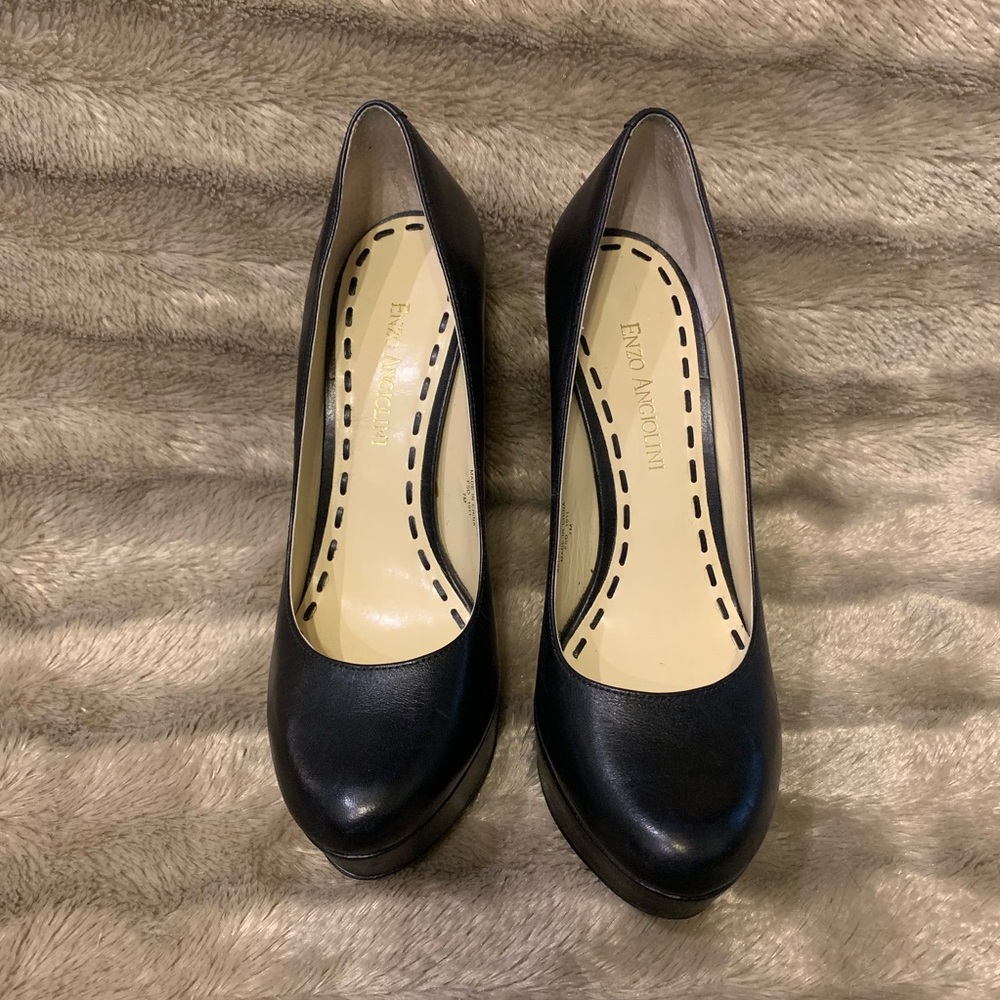 Closed Toe Black Leather Heels
